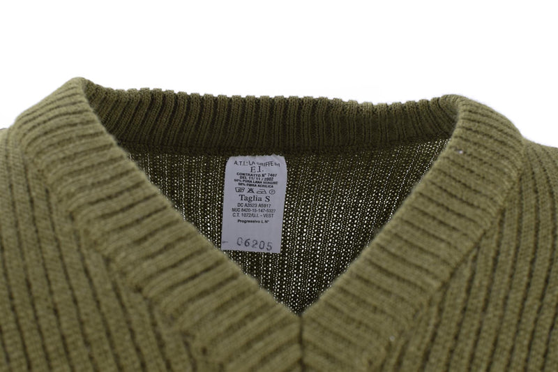 Original italian army pullover Commando Jumper green wool V-neck sweater NEW