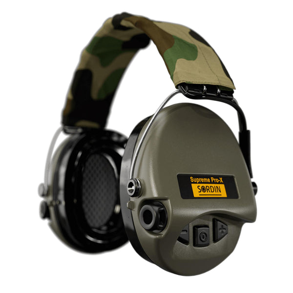 Sordin Supreme Pro-X LED Electronix Hearing Protection Headband Textile Camo