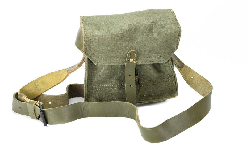 Genuine French shoulder bag army canvas leather olive OD magazine ammo pouch