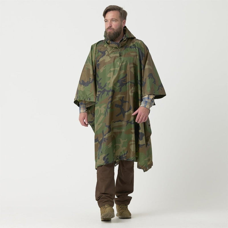 Helikon-Tex U.S. Army Model Poncho Waterproof Tactical Rain Gear Woodland Camo