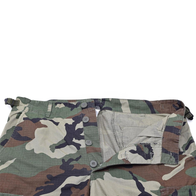 Mil-Tec Brand U.S. Army style prewashed woodland camo lightweight ripstop shorts