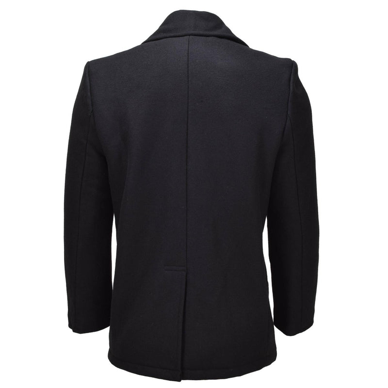 MIL-TEC Mens Pea Coat Wool Blend Navy Style Double Breasted Jacket Black