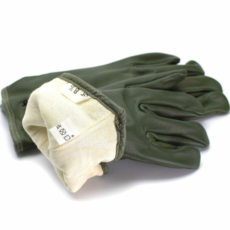 Original French Military Combat Leather Gloves Olive