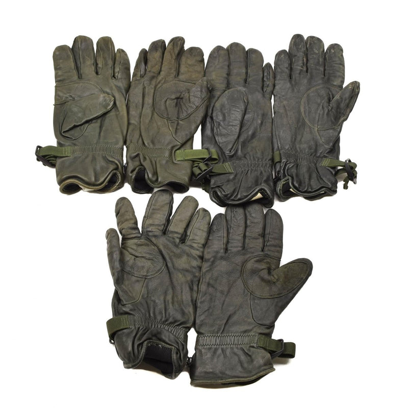 Original British Military MK II leather gloves lined dark green hand protection pull on closure water resistant