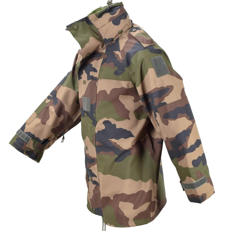 Original French Military waterproof jacket trilaminate field rain coat CCE vented underarms for breathability foldaway hood