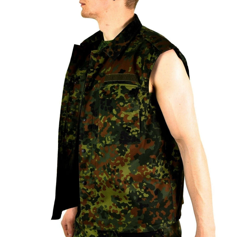 Original GERMAN ARMY VEST ZIPPED flecktarn camo tactical combat BW Army issue sleeveless camouflage vest